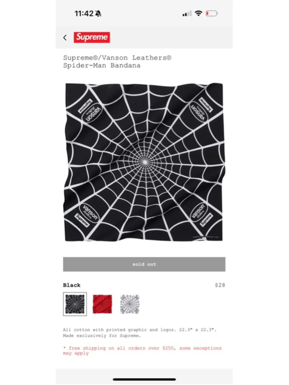 Supreme X Vanson Leathers X Spider-Man Bandana Black White Red Set Of 3 Bundle
